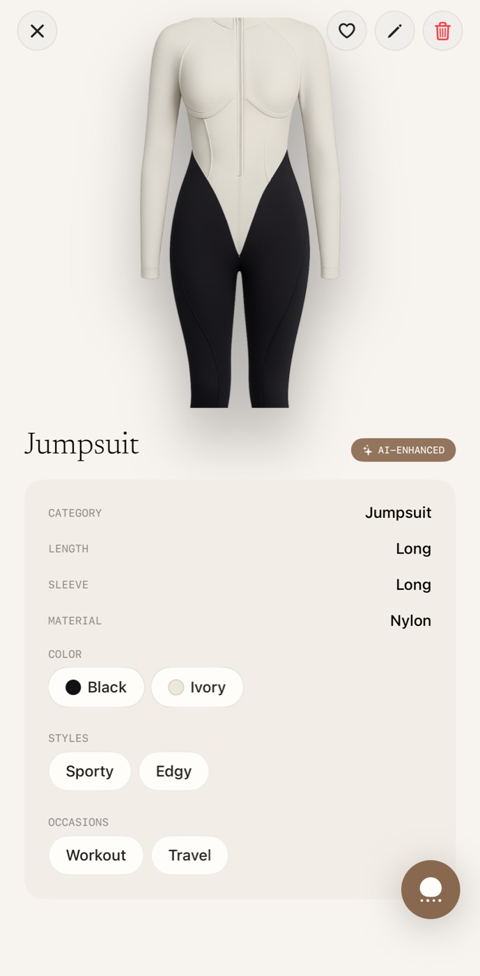 An item card with recognized attributes